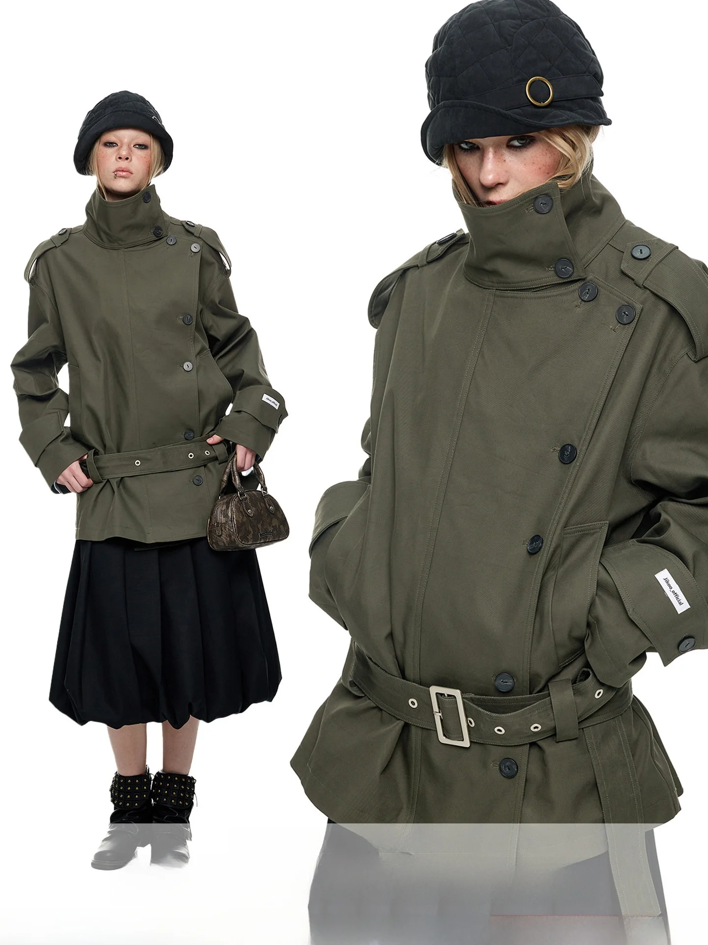 

JIKOO Wind Journey Short Loose Workwear Style Jacket Women's Casual Loose Fit Cotton Spring Early Season Stand Collar Coat