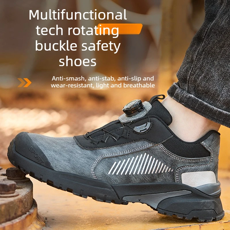 Chaussures de sécurité à embout d'acier pour hommes et femmes, semelle orthopédique anti-impact, bouton rotatif, imperméables, bottes de chantier à embout métallique_voghion.com