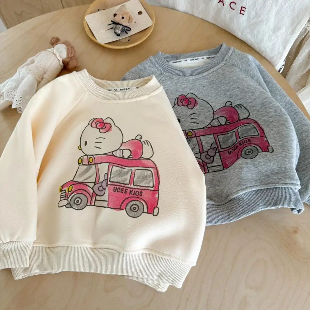 

Sanrio Hello Kitty Girls Cartoon Sweatshirt Autumn and Winter New Children's Korean Pullover Cartoon Car Print Sweatshirt Trendy