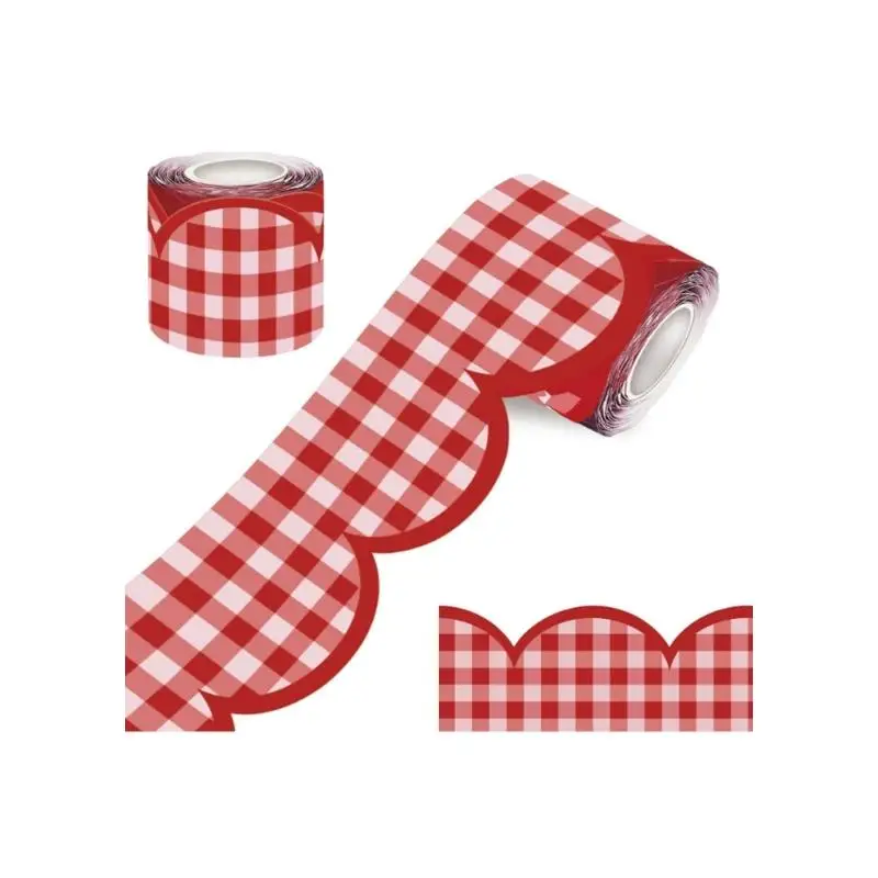 31BA Scalloped Gingham Paper Border Tape Roll for Scrapbooking Journal and Card Craft