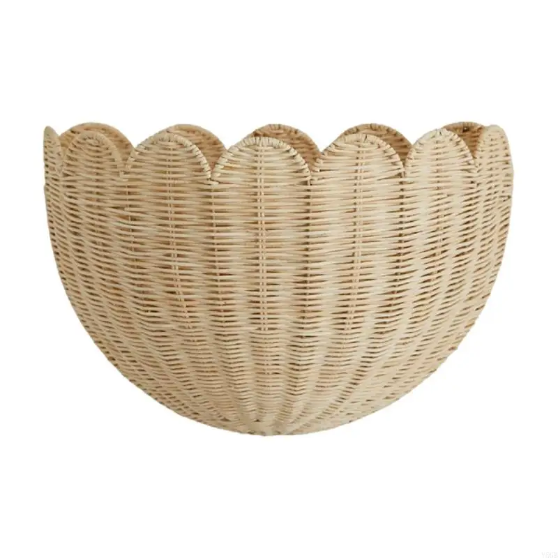 

Handwoven Scalloped Shaped Wicker Basket Wall Storage Rack for Home Decoration Y5GB
