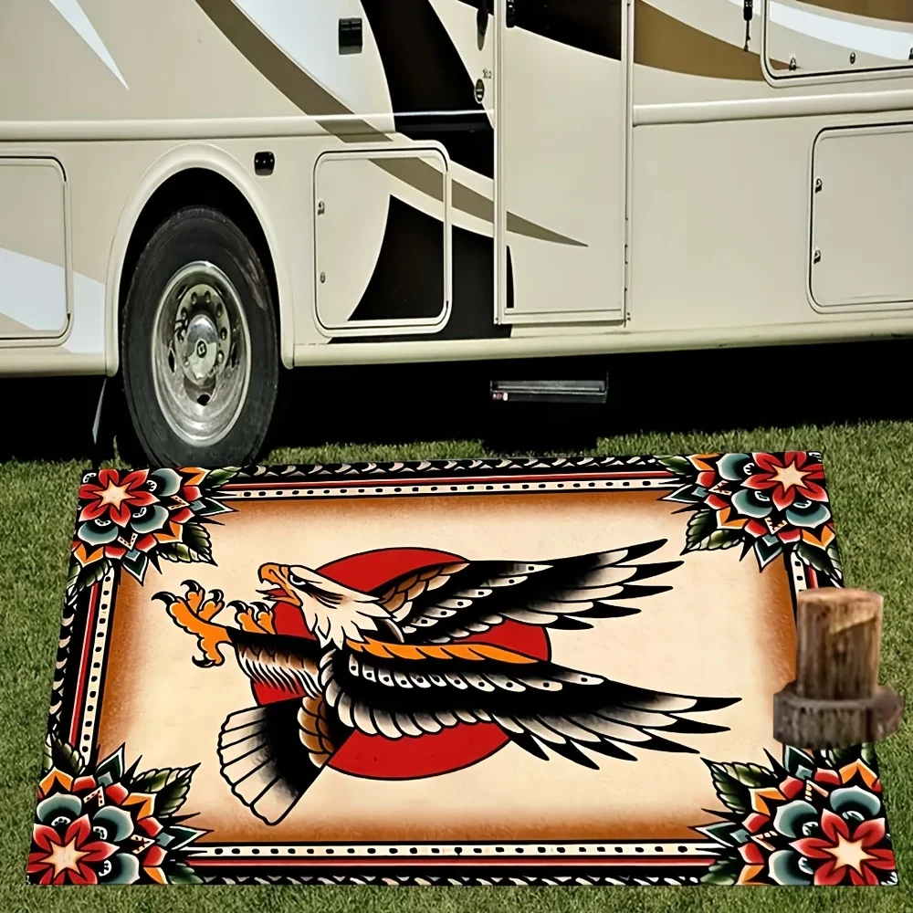VIKAMA Eagle Pattern Tent Footprint Outdoor Rug Entryway Decor Doormat Non-Slip Stain-Resistant Floor Mat Home Decor