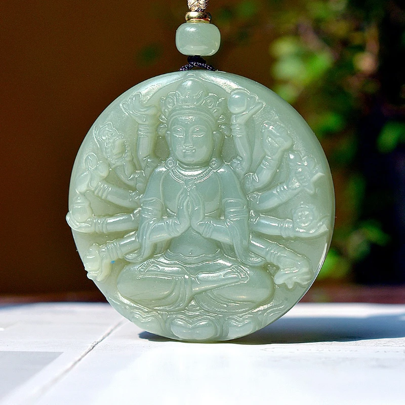 

Xinjiang natural Hetian jade patron saint thousand hands tag pendant men's and women's light luxury jewelry