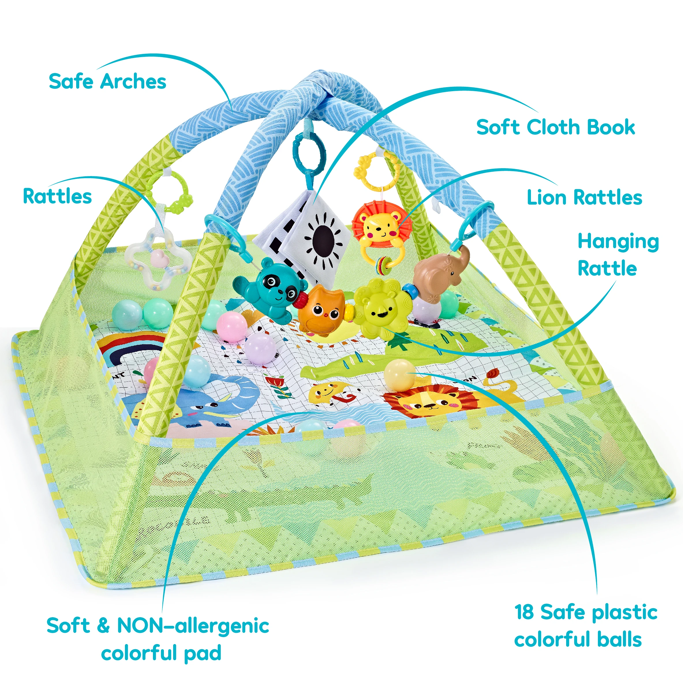 Baby Play Gym Play Mat Baby Fitness Frame Multifunctional Educational Mat With 5 Detachable Toys Fence Crawling Blanket Gift