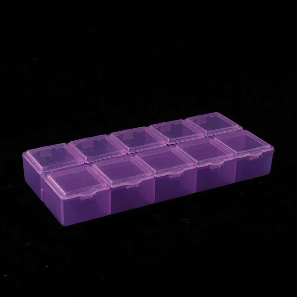 Caja de almacenamiento con compartimentos, anillos, tornillo, soporte transparente, organizador de joyas, rectángulo de plástico, 10 rejillas, alta calidad