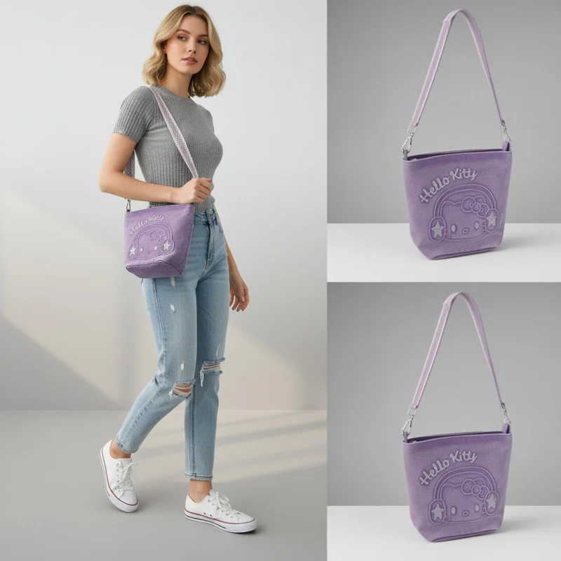 

HelloKitty Diamond Embellished Large Capacity Tote Bag Women's Commuter Versatile Shopping Storage Bag Cute Shoulder Handbag