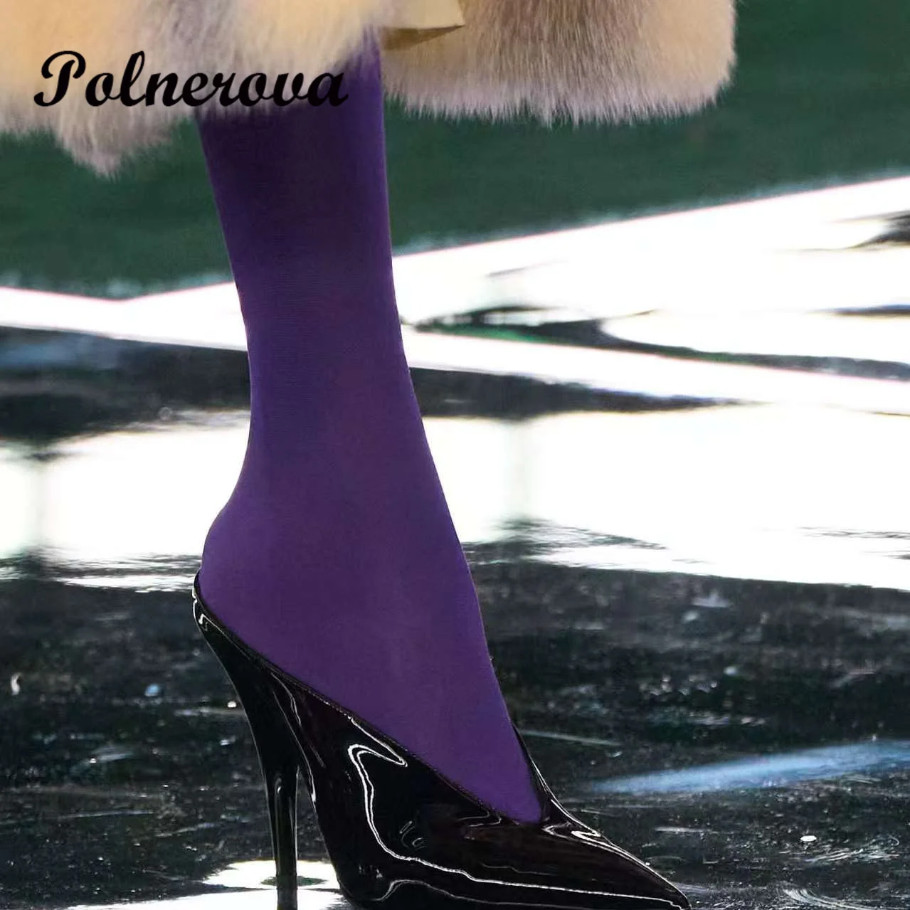 

Pointy Toe Spike Heel Mules Slippers V Collar Slip On High Heel Pumps Summer Designer Women Shoes Sandalias De Mujer Verano