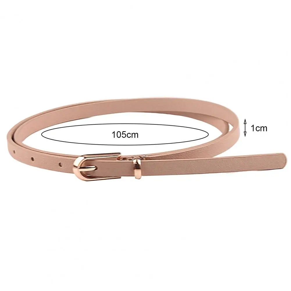 Women Belt Adjustable Multi Holes Faux Leather Alloy Buckle Thin Belt Solid Color Waist Tight Dress Belt Clothes Ornament