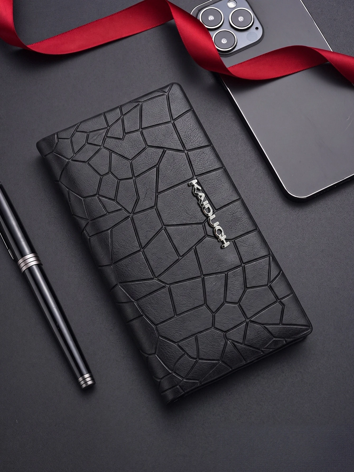Wristlet Wallet Zipper - Men Geometric Stone Pattern PU Leather