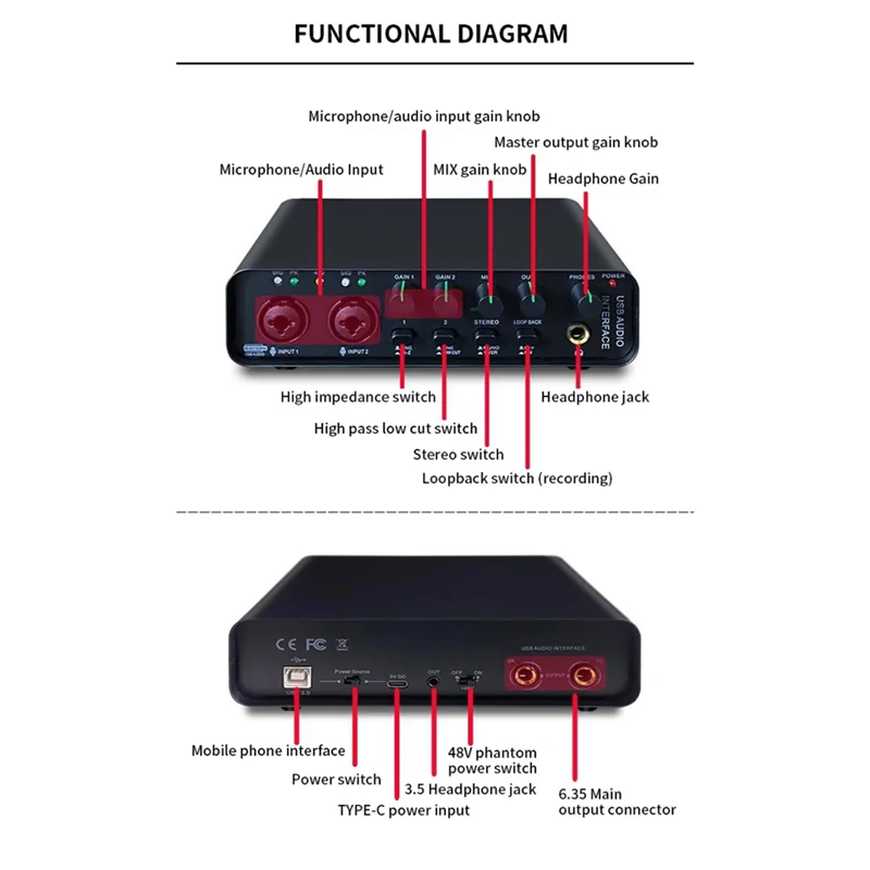 

B92B-аудиоинтерфейс, электрогитара, живая запись с функцией мониторинга, профессиональная звуковая карта для студийного пения, микропо