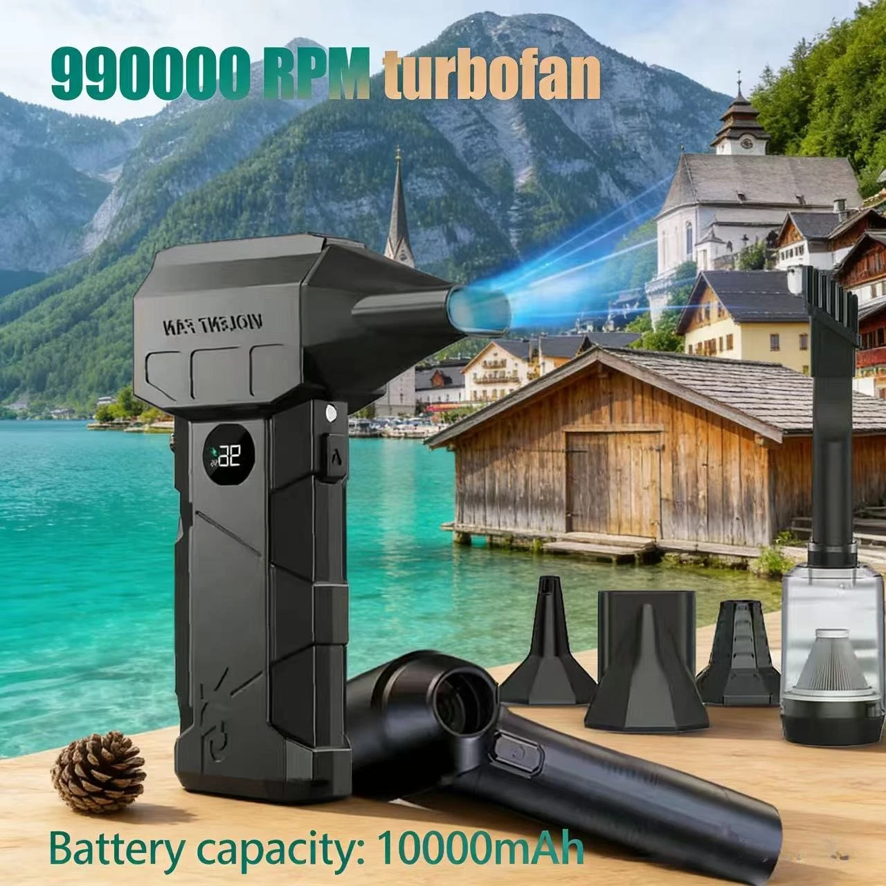 

X5 MAX Турбоструйный вентилятор 590000 об/мин Двигатель Турбовентилятор Мощный вентилятор для ветра Бесщеточный скорость 75 м/с 10000 мАч Сильная сила ветра