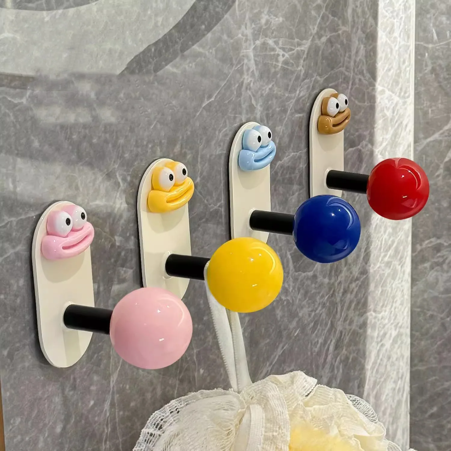 12-Pack of Random Color Dopamine Smiley Face Hooks for Bathroom, Kitchen, Bedroom, Living Room, Can Be Used in Various Scenarios, No Drilling Required, Strong Adhesive, Home Bathroom Creative Wall-Mounted Towel Storage Hooks, Personalized and Creative