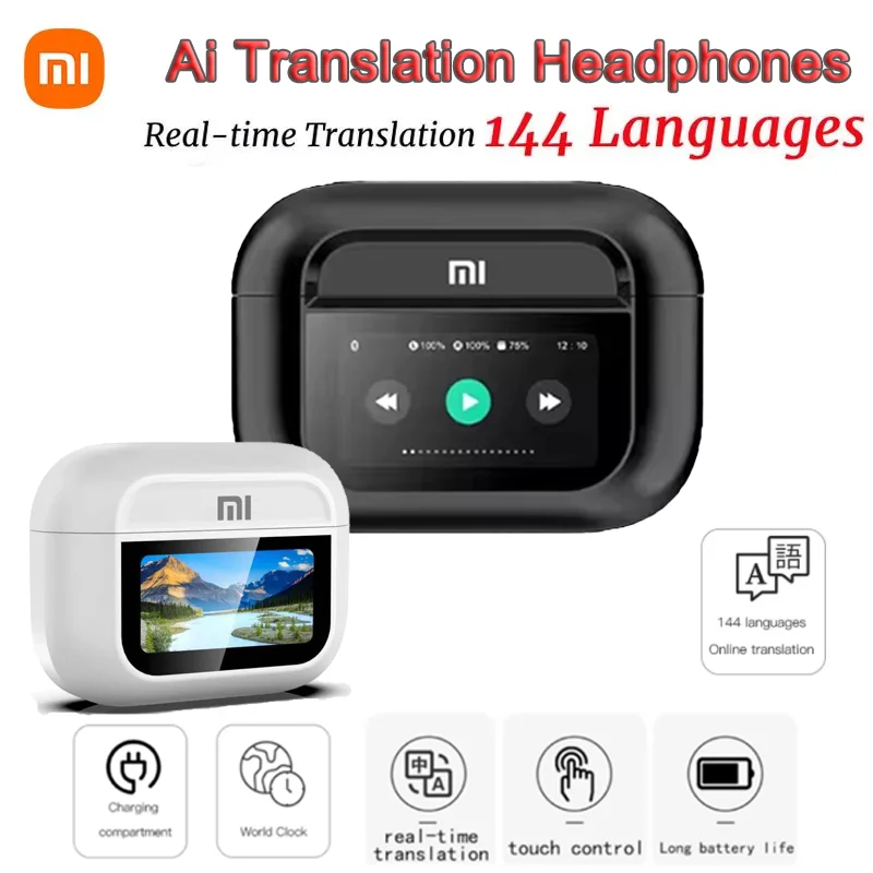 Xiaomi Wireless Two-Way Translation Earbuds Smart Touch Screen Case 144 Languages Instant Translation Smart Voice Translator