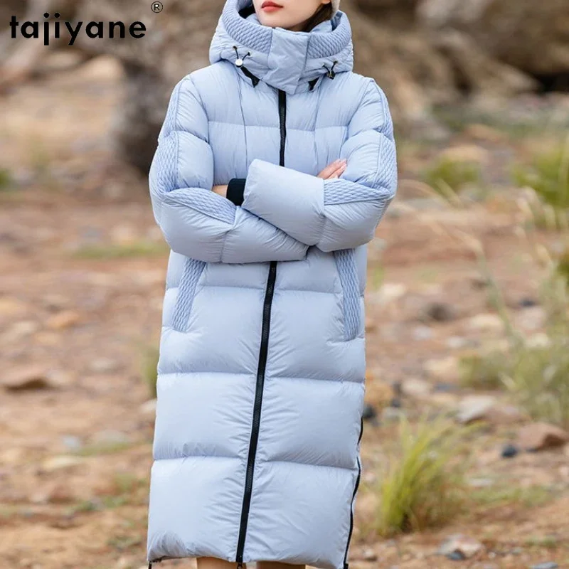 

Tajiyane 95% White Duck Down Jacket Women Winter 2023 Mid-length Loose Fashion Down Coats Thickened Warm Hooded Parkas Sobretudo