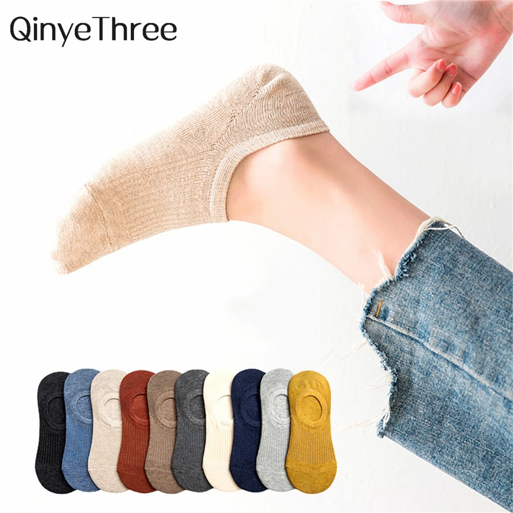 5 Pairs Candy Colored Pinstripe Invisible Striped Solid Color Low-Cut Socks Slippers Silicone Non-Slip No-Show Sokken Dropship