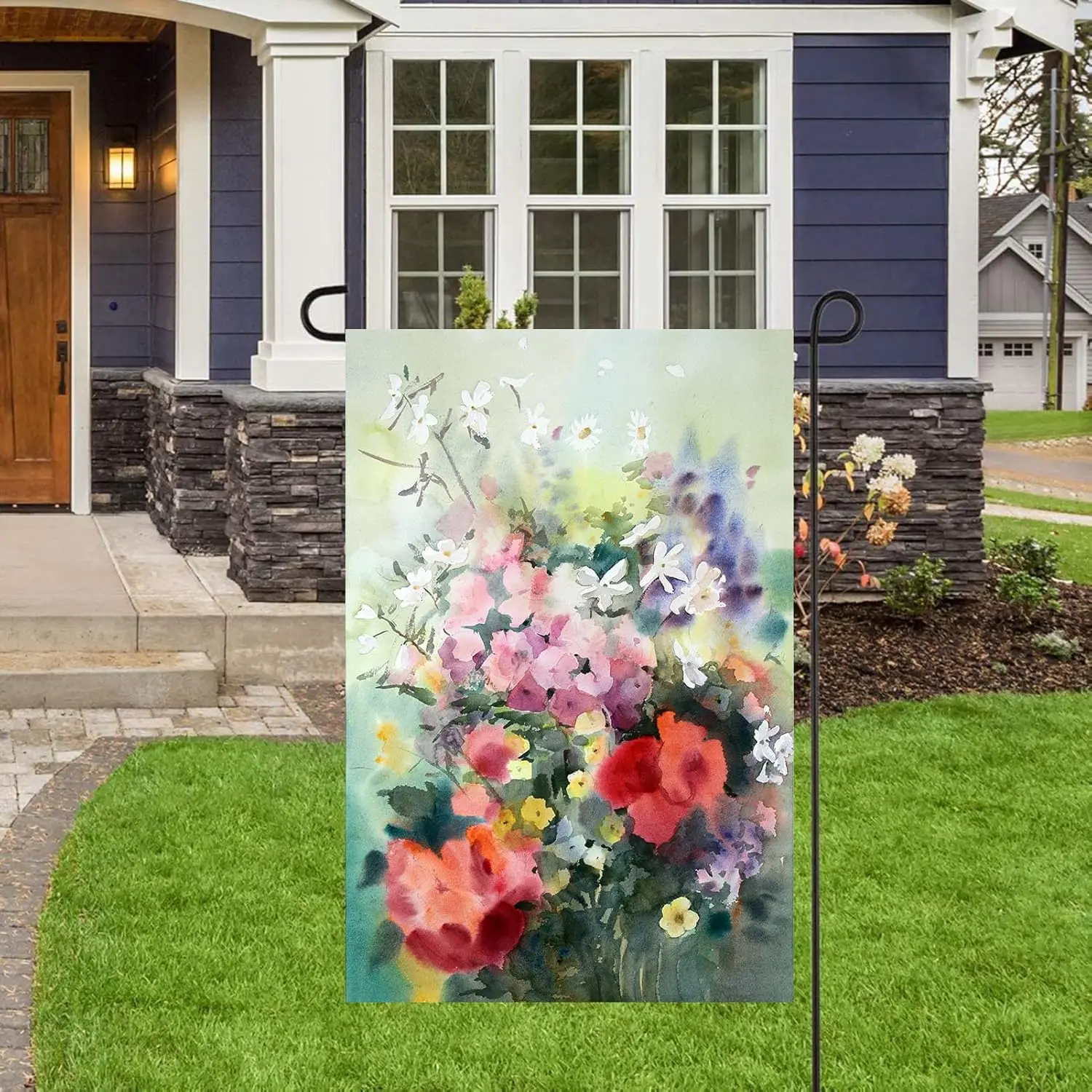 Watercolor Painting of Beautiful Summer Spring Floral Flowers Poppy Daisy Garden Yard Flag 12 x 18 Inch, Double Sided Outdoor De