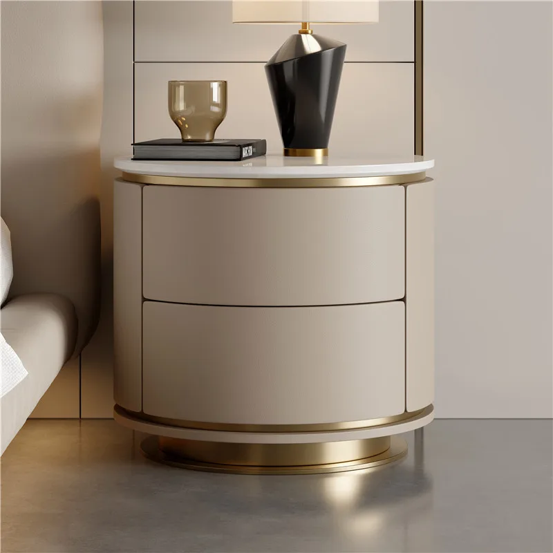 

*Home light luxury minimalist round bedside table marble storage cabinet premium wood bedroom nightstands and side tables