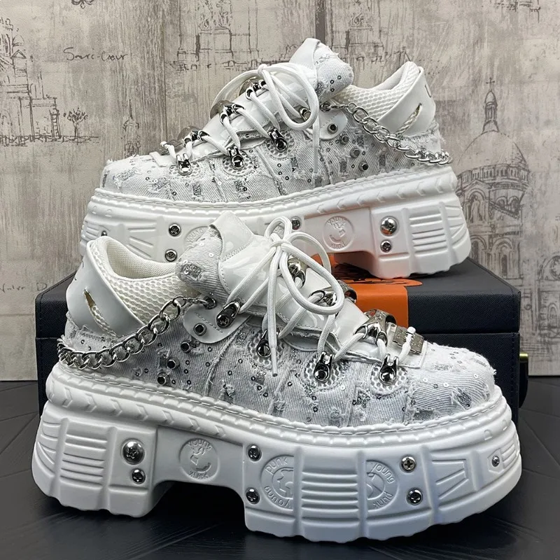 

10CM Thick Sole Platform Men's Sneakers and Casual Shoes Punk Fashion Women's Shoes Design Heightening Man Shoes Tenis Masculino