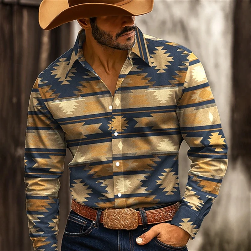 Nuova camicia di jeans vintage in stile occidentale per uomo Outdoor Streetwear Casual Abbigliamento quotidiano Camicia a maniche lunghe con colletto autunno/inverno