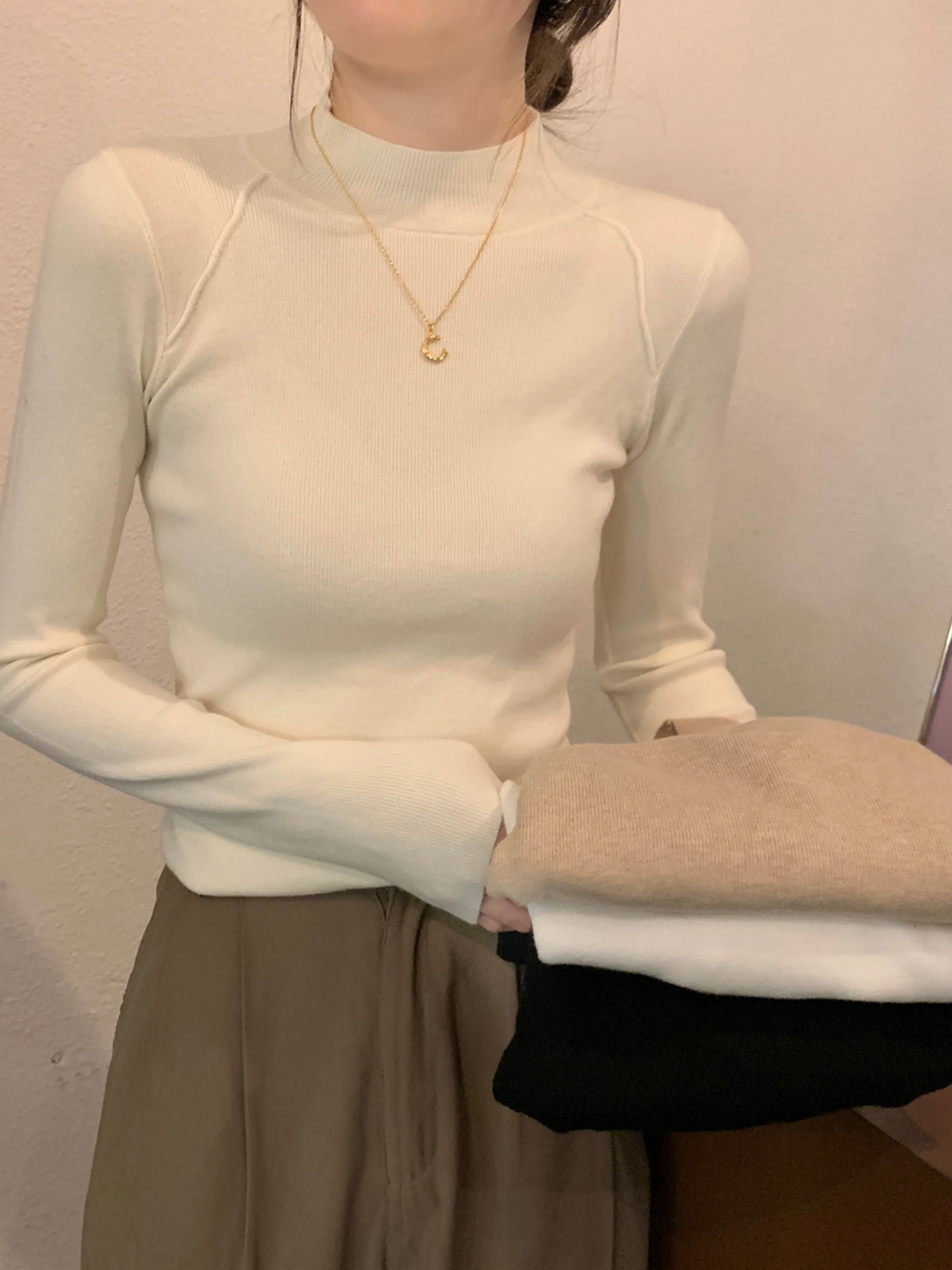 

Корейский свитер Aosphere ранней осени с высоким воротником, вязаная основа, верхняя одежда для внутренней одежды, женская мода