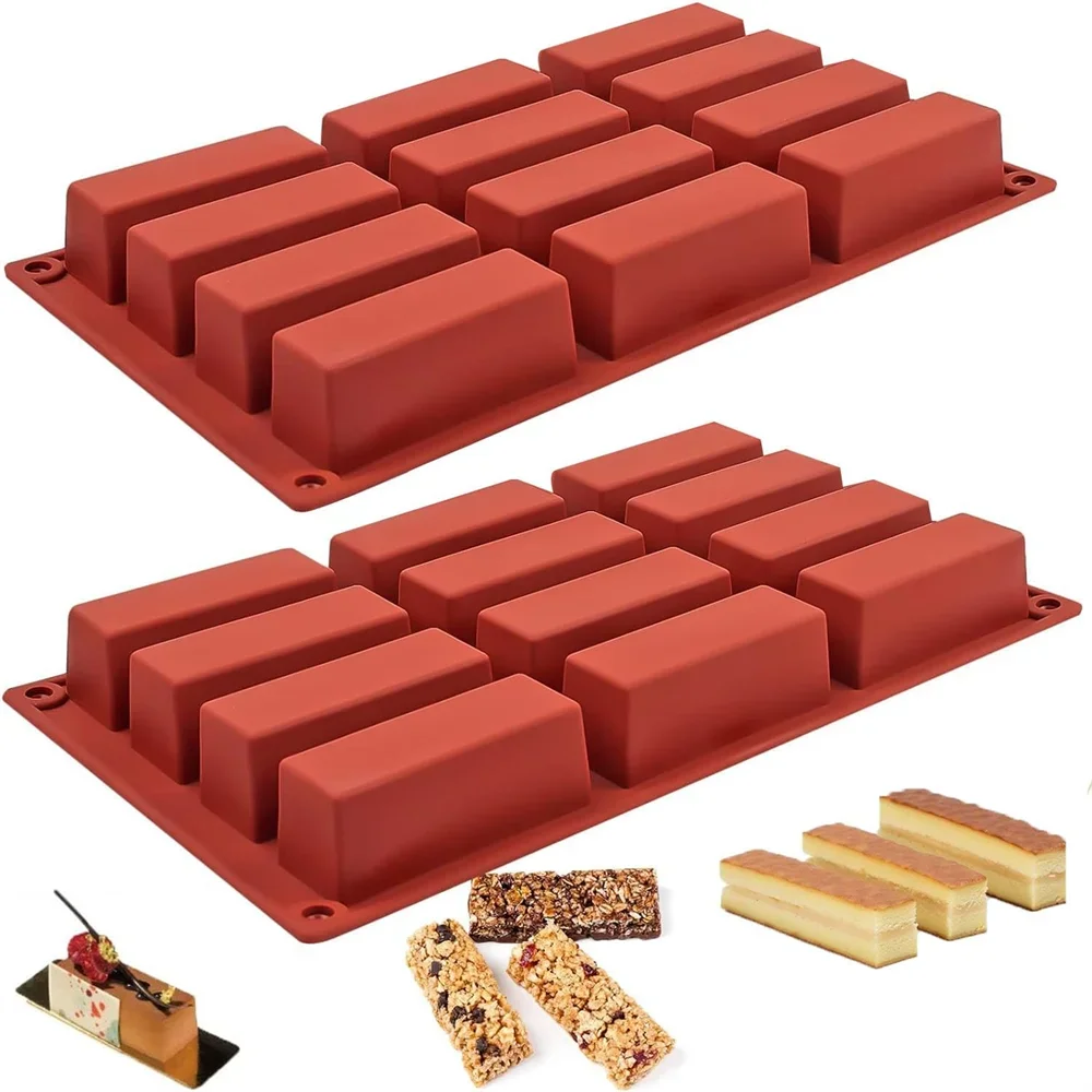 Forma retangular de silicone para doces, utilizada para fazer barras energéticas, barras de chocolate, barras de proteína e pudim de milho, com 12 cavidades, ideal para fazer barras de manteiga.