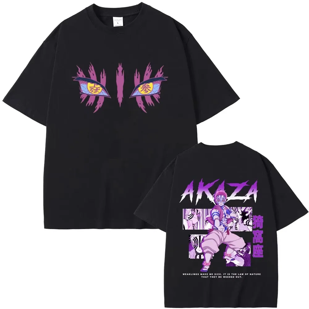 Herren Demon Slayer Anime Muster Akaza Bedrucktes Kurzarm-T-Shirt Cartoon Mode Vintage Streetwear Oberteil