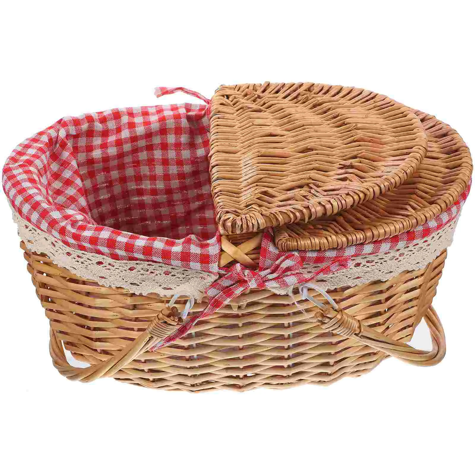  Rattan Picnic Basket Wicker Baskets Bulk Hamper with Lid Beach Woven Cloth Liners Travel view 2