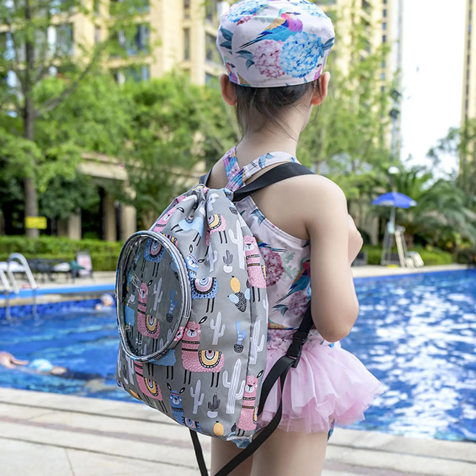 Children Waterproof Swim Bag Foldable Drawstring Backpack Bags Wet & Dry Separation Storage Bag Portable Swimming Equipment