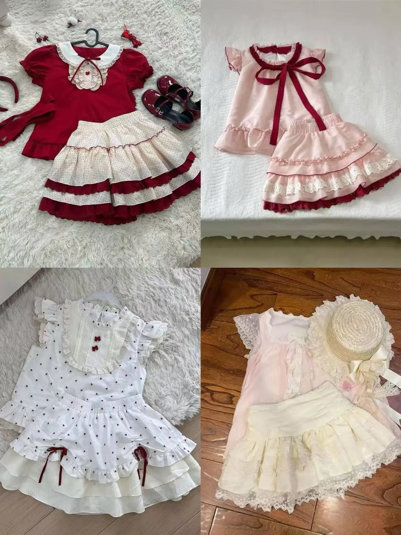 

Summer Sweet New Two Piece Set Women Puff Sleeve Ruffle Tops + Bow Print Cake Skirt Suit Y2k Mini Kawaii Skirt Suit Girl Outfits