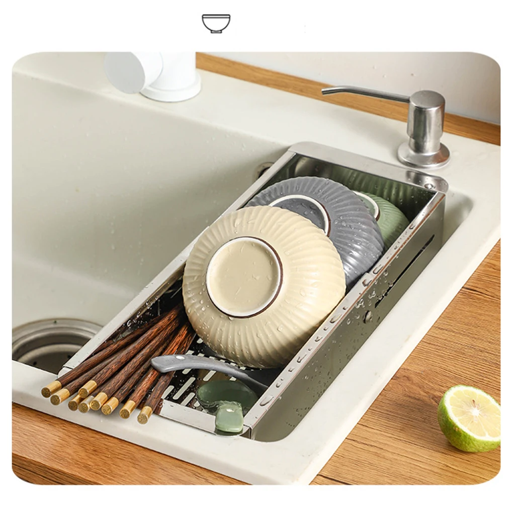 

Drain Filter with Draining Holes Retractable Kitchen Sink Vegetable Drainer Shelf Restaurant Storage Rack Accessory