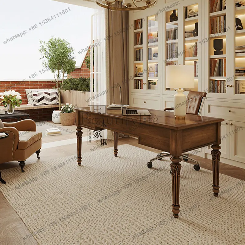 

French retro solid wood desk Nanyang wind villa writing computer desk customization