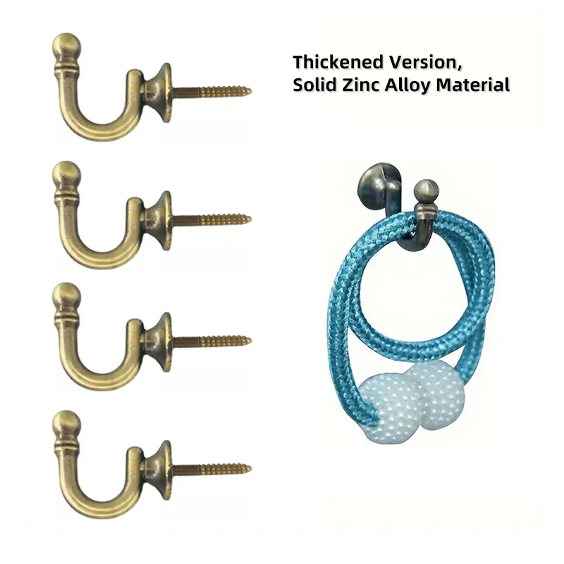 4Pcs Curved wall hooks,Curtain tieback hooks,Vintage single hole round hooks Zinc Alloy