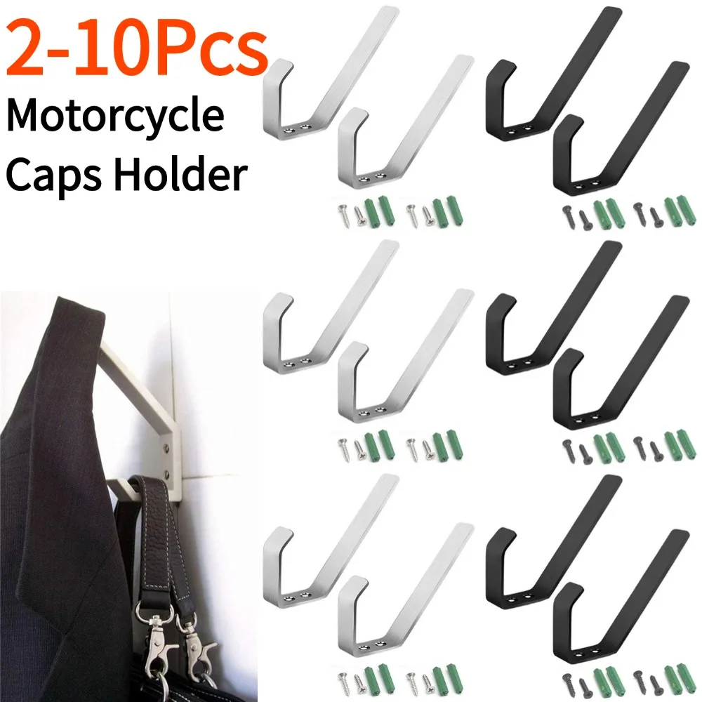 2-10Pcs Motorcycle Hat Wall Hook Rack Stainless Steel Motorcycle Helmet Holder with Mounting Screws Wall Mount Rack