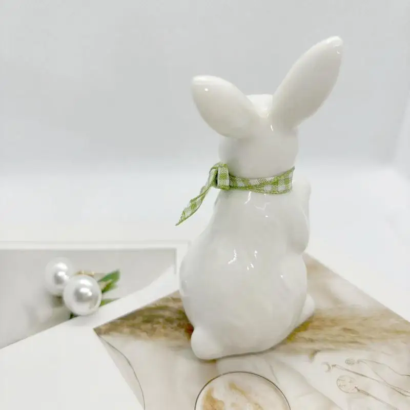 Porcelain Easter Bunny Figurine Porcelain Rabbit Sculpture Decor Easter Bunny Sculpture Desk Ornament For Dining Table