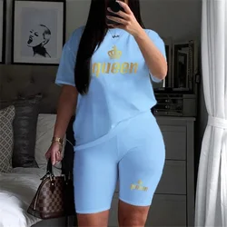 Queen 2024 Summer Womens Tracksuit Printing T-Shirt+Shorts 2 Piece Sets Lady Luxury Jogging Short Suit Daily Casual Sportswear