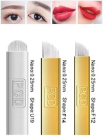 50/100 Uds PCD agujas de Microblading F12/F14/U19 maquillaje permanente Manual aguja de tatuaje de cejas cuchillas de Microblading Microblading