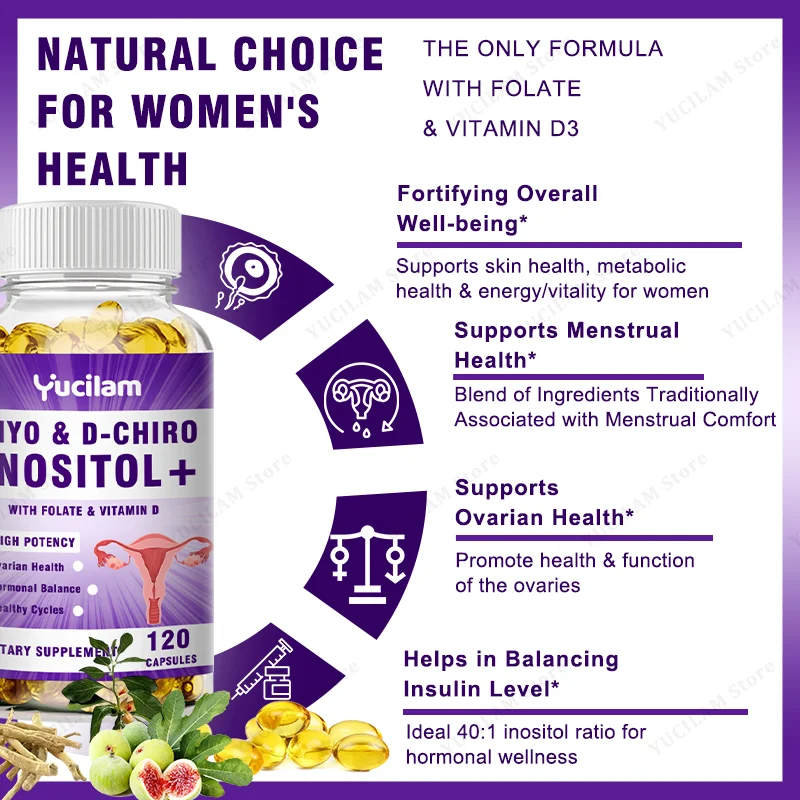 Myo & D-Chiro Inositol Hormone Balance - Folic Acid & Vitamin D - Ideal 40:1 Ratio - Hormone Balance and Healthy Ovarian Support