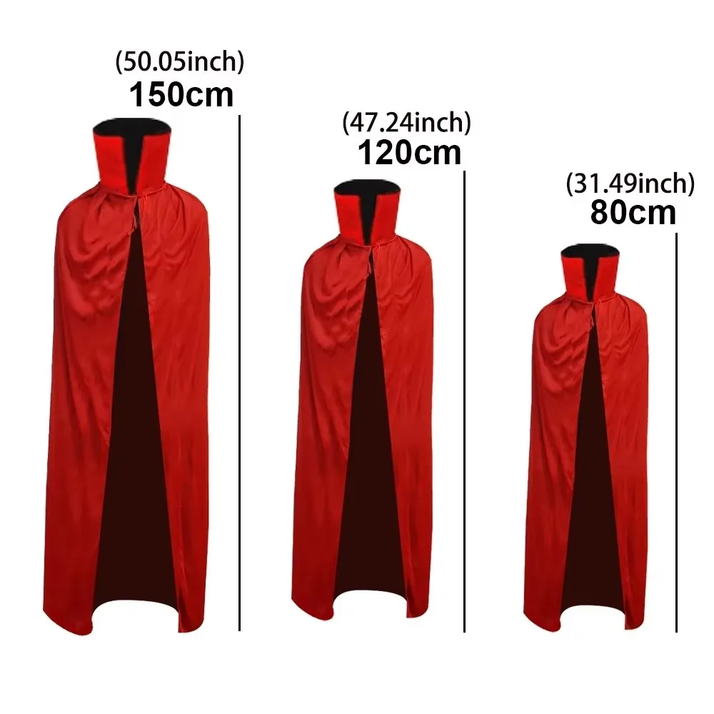 Costume de cosplay d'Halloween pour hommes et femmes, col montant, cape réversible, noir, rouge, vampire, fête, adultes, enfants