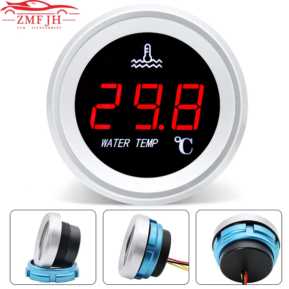 Voltage 0-120℃ Water Temperature Gauge with Alarm 1/8NPT Water Temp Sensor Digital 52mm Fuel Level Meter for Gasoline Diesel Car