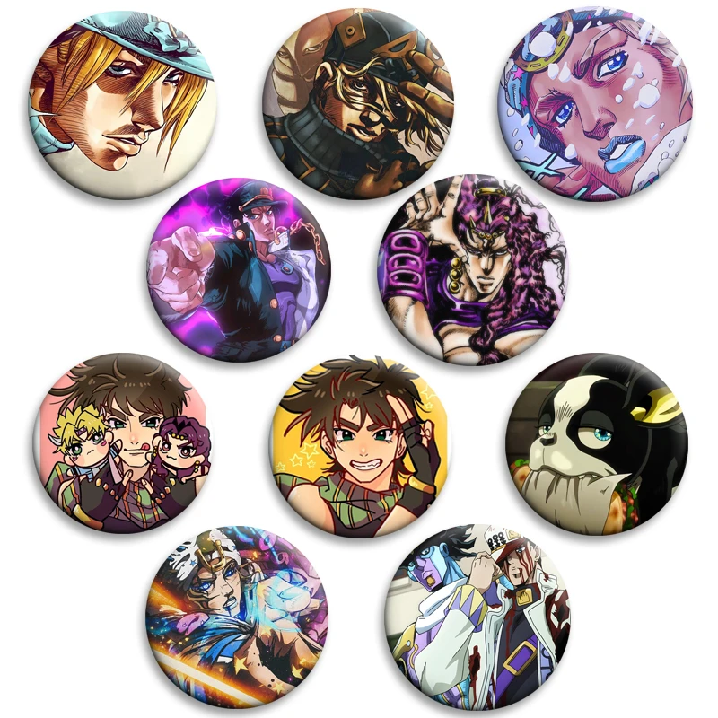 Anime JoJo's Bizarre Adventure Character Creative Pin Tinplate Badge DIY Cartoon Brooch Clothes Bag Decor Fan Collection Gift