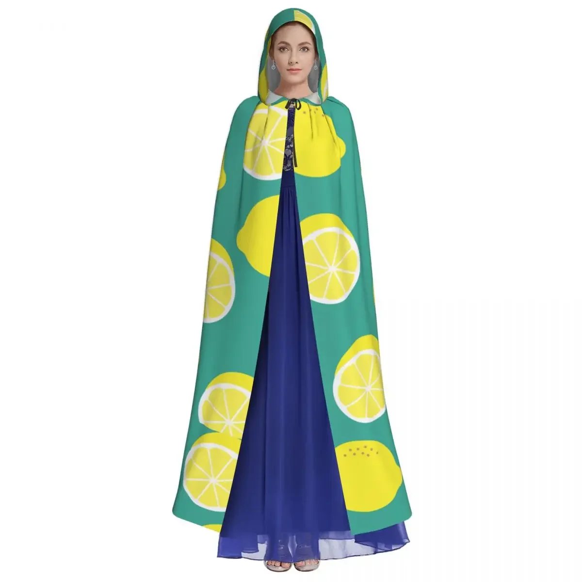 Cosplay Medieval Costumes Lemon On Blue Hooded  Capes Long Robes Jackets Coat Carnival