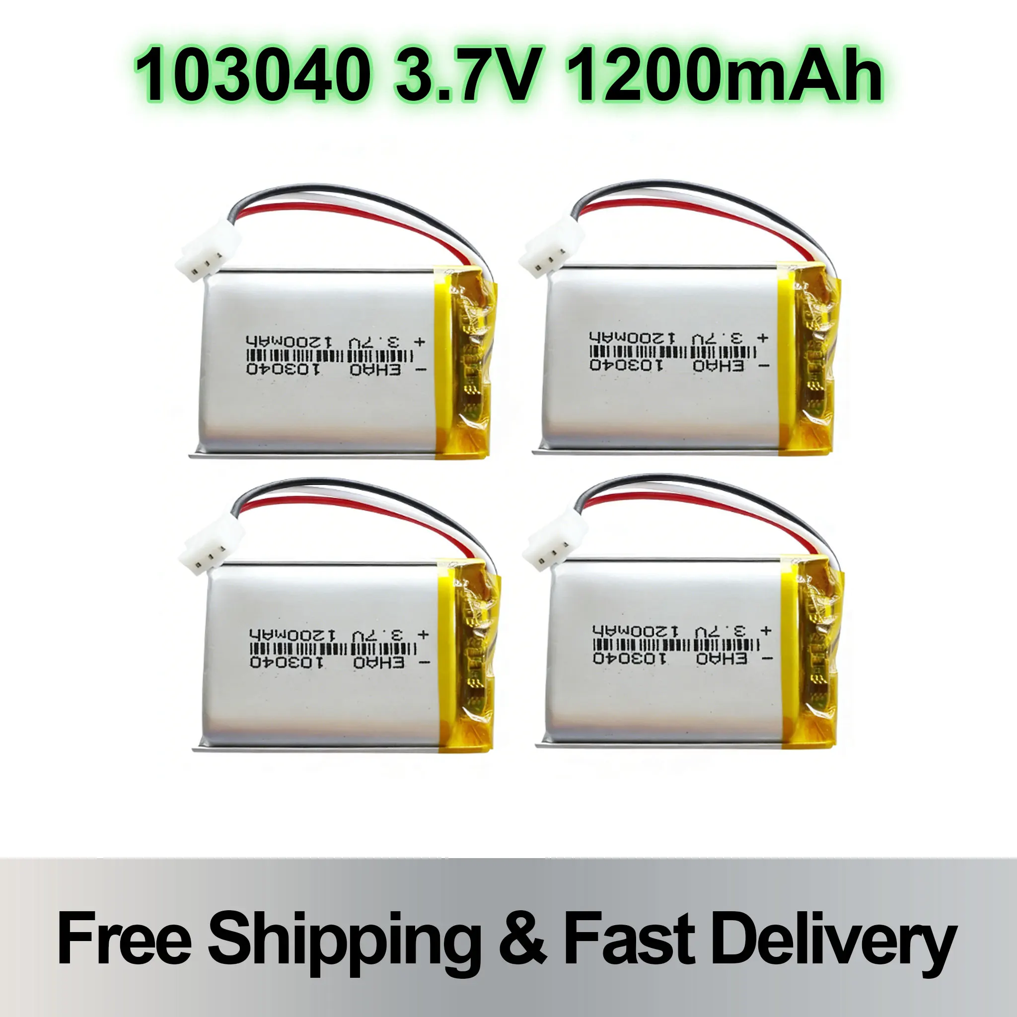 

3.7V 1200mAh 103040 Rechargeable Lithium Battery JST PH 3Pin 2.0mm Connector For MP3 GPS DVD Camera Headset Recorder