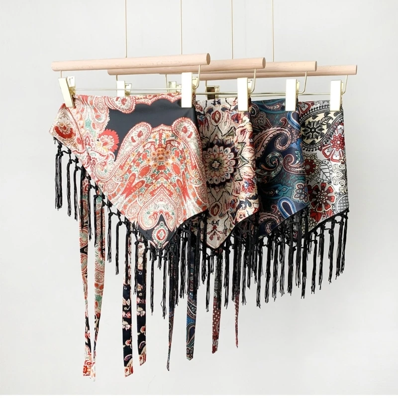 Travel Outfit Waist Scarf Belt for Women, Printed Fringed Tie Skirt Curtain with Long Fringe Trim for Casual Dresses and Skirts