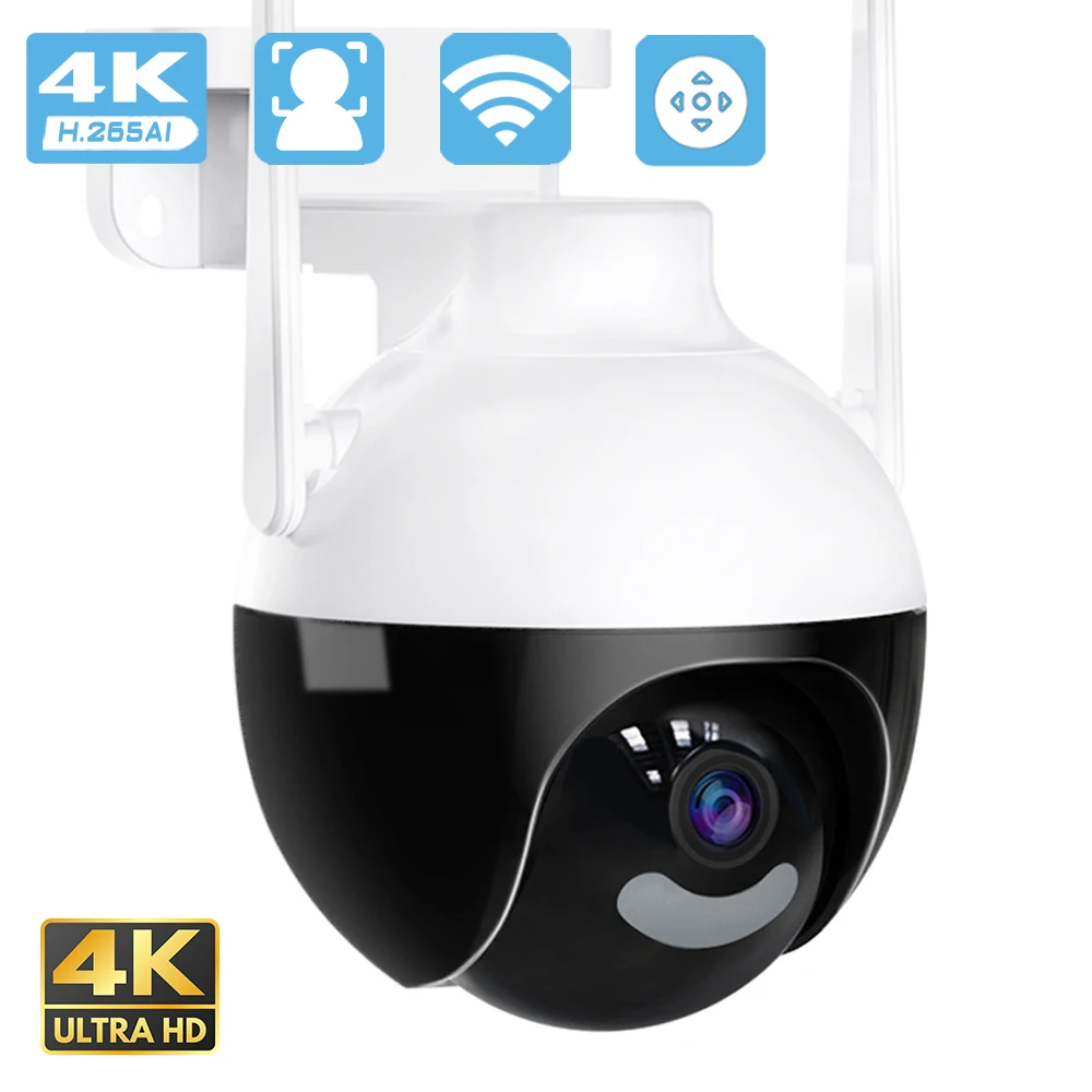 Segurança Externa Câmera CCTV, 8MP, PTZ, WiFi, IP, 4K, AI Human Detection, Visão Noturna Colorida, Câmeras de Vigilância por Vídeo Áudio, Segurança Superior