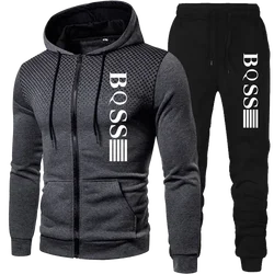 2024 New Men's Clothing Sweatshirt Suit Fall Winter Zipper Suit Hooded Sweater Pants Men's Tracksuit Cardigan Two Piece Set