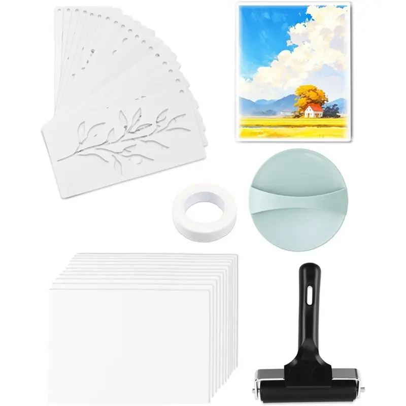 

ABGH-5 X 7 Inch Gel Printing Plate Kit, Gel Plate Set With Brayer Roller, Plant Stencils & A5 Cardstock Paper,For Mixed Media
