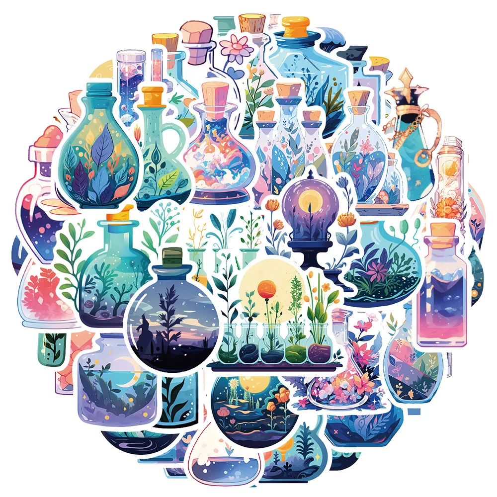 50pcs Apothecary Stickers Cartoon Magic Potion Stickers for Laptop Water Bottle Skateboard Refrigerator Decal for Kids Toys