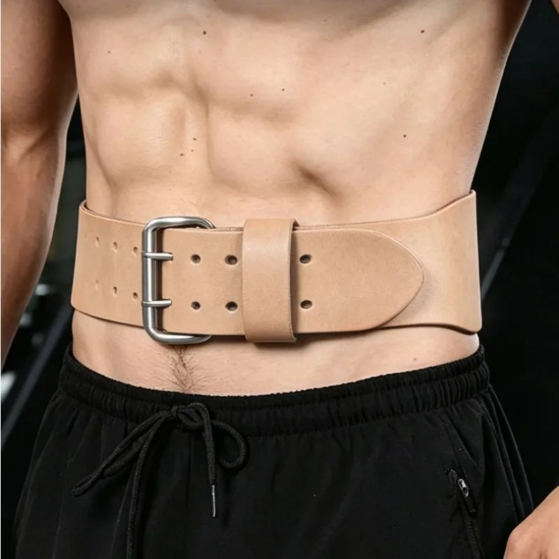 Full Grain Cowhide Weight Lifting Belt Adjustable Sturdy Brown Leather Lumbar Support Belt Heavy Duty Waist Protector