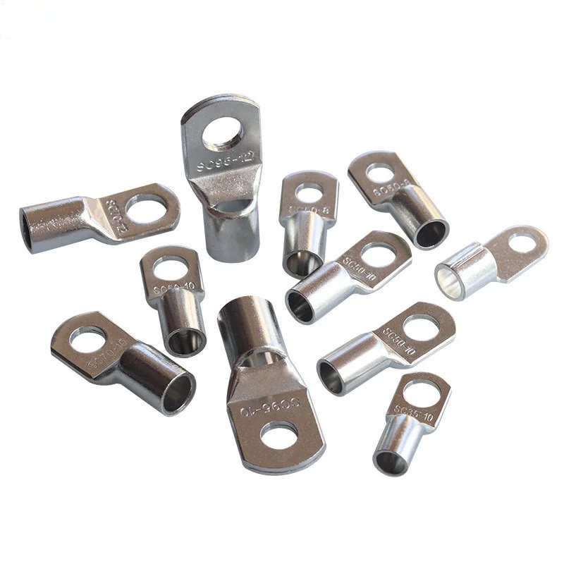 10/50pcs SC Type Wire Nose Terminal SC6 SC10 SC16 Bare Copper Battery Block Lugs Hole ID 6mm 8mm 10mm Crimp DTGA Cable Connector