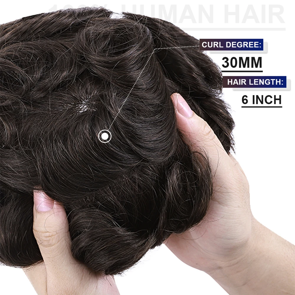 8x10 Full PU Toupee for Men Human Hair Piece Durable Thin Skin Hair Replacement System Mens Toupee Prosthesis Hair Units Wig